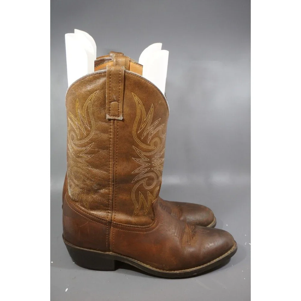 Laredo Brown Leather Western Cowboy Boots Embroidered Pull-On Men's 9.5 D